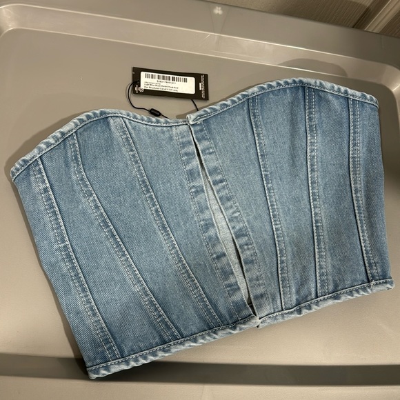 Pretty Little Thing- Light Blue Wash Denim Hook And Eye Structured Corset - Picture 3 of 4